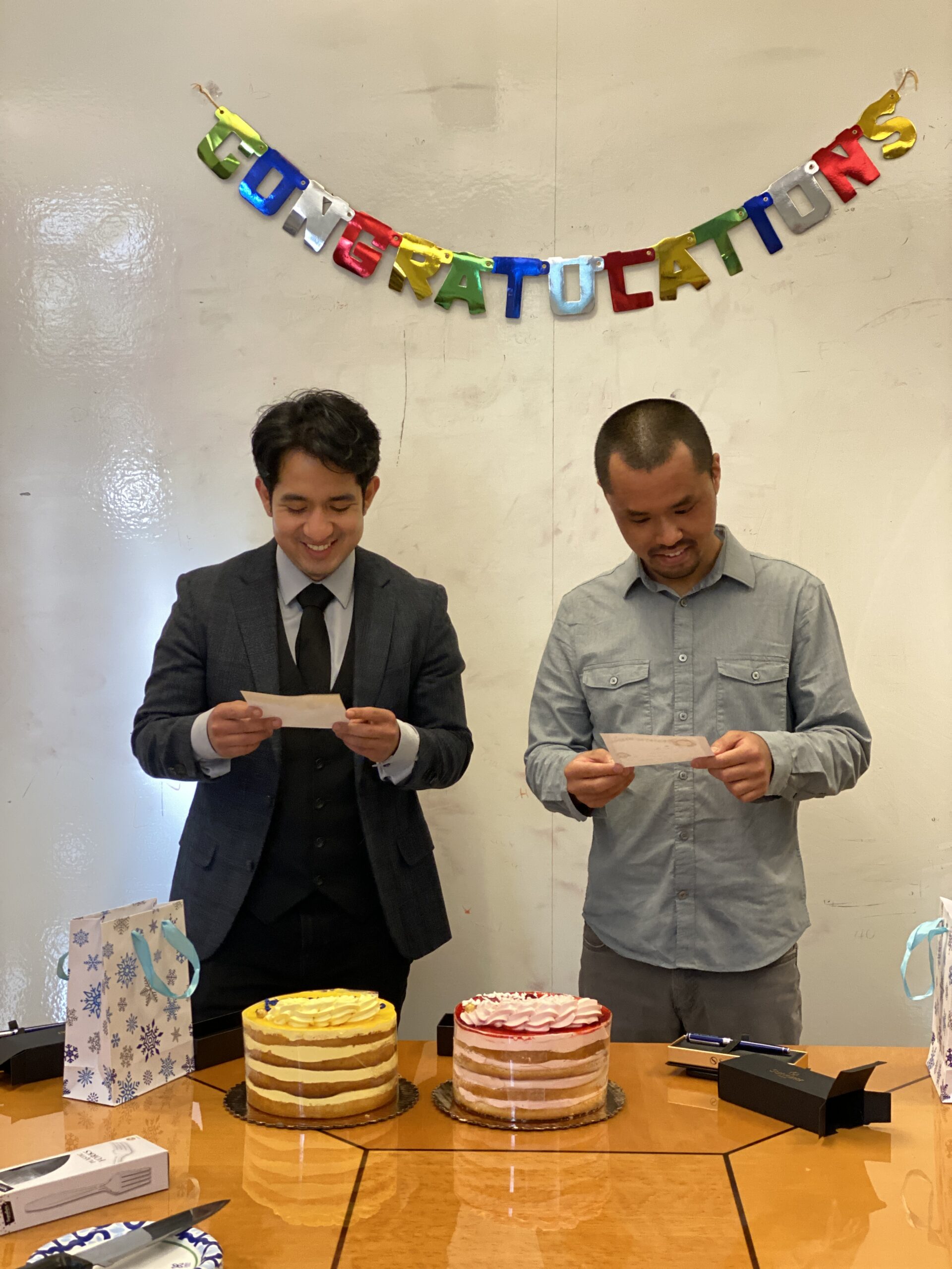 We marked Andre and Atsushi’s achievements with a celebration.